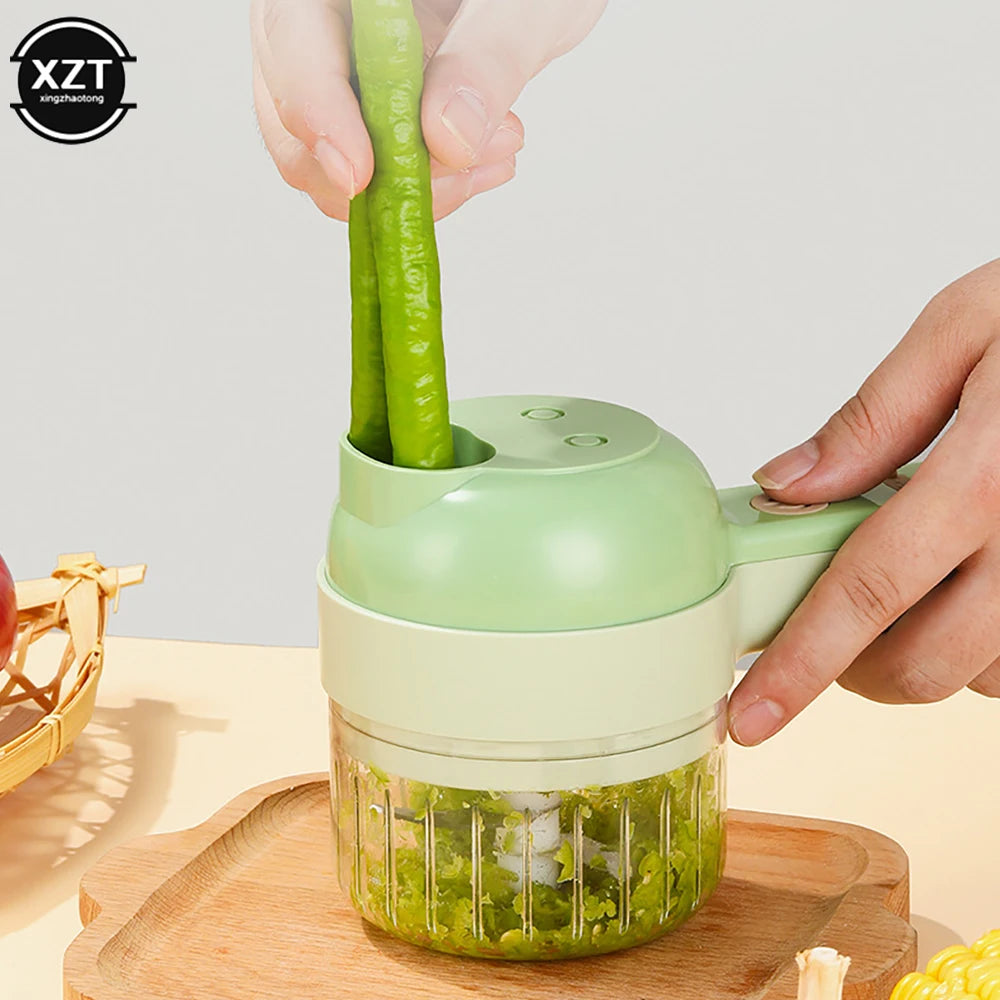 Multifunctional 4 in 1 Handheld Electric Vegetable Slicer USB Rechargeable Fruit Garlic Onion Masher Fruit Chopper Cutting Tools