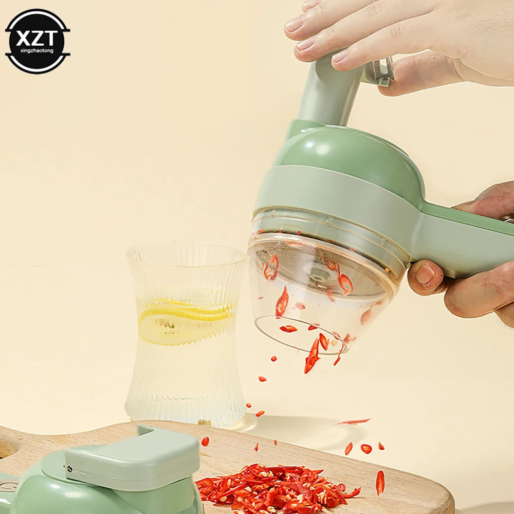 Multifunctional 4 in 1 Handheld Electric Vegetable Slicer USB Rechargeable Fruit Garlic Onion Masher Fruit Chopper Cutting Tools