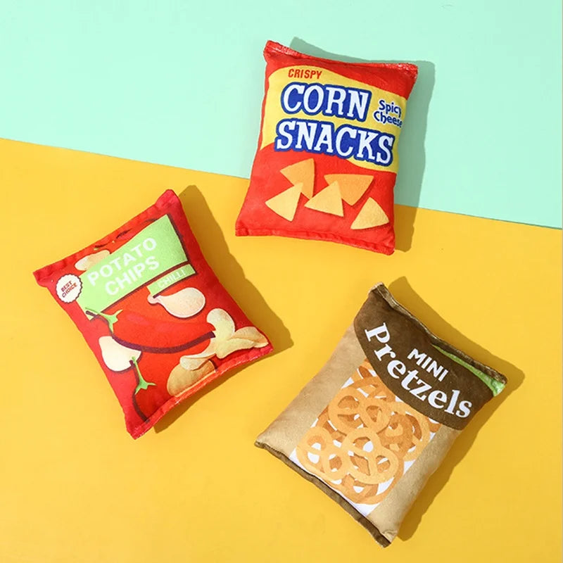 Squeaky Dog Chew Toys Potato Chips Bag Shaped Pet Chew Soft Plush Interactive Toy Dogs Cats Plaything Pet Accessories Products