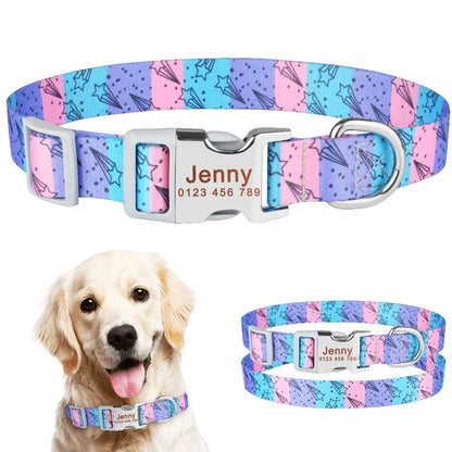 Custom Engraved Dogs Collar Purple Name ID Tag Unisex Puppy Medium Large Personalized Adjustable Nylon Products Dog Collars