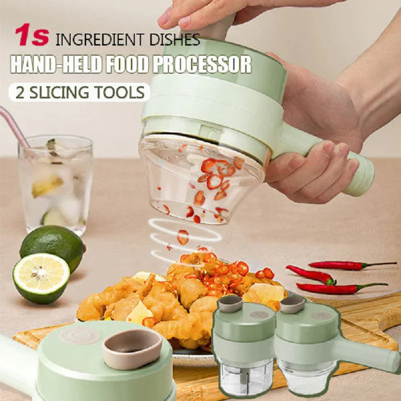 4 In 1 Handheld Electric Vegetable Cutter Wireless Chop Garlic Mash Minced Slice Onion Cutting Multifunctional Cooking Gadget