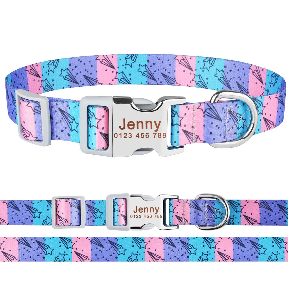 Custom Engraved Dogs Collar Purple Name ID Tag Unisex Puppy Medium Large Personalized Adjustable Nylon Products Dog Collars